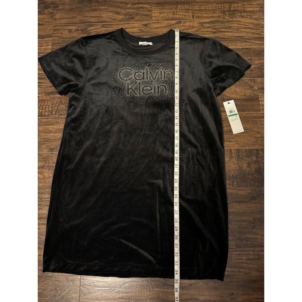 Calvin Klein Black Velour Velvet Black Embellished T-Shirt Dress NWT Size Large - Picture 3 of 6